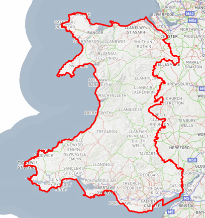 Map of Wales showing the Petroleum Licensing Offshore Area.