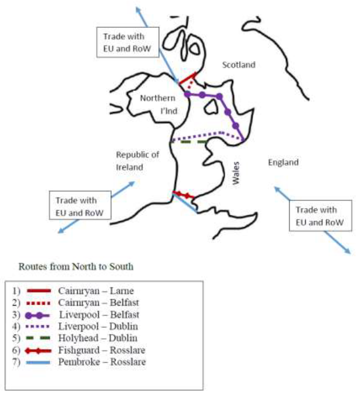 Figure 1: Sea routes between Great Britain and Ireland