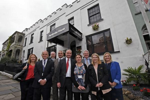 Deputy Minister for Housing and Local Government Hannah Blythyn outside the former Pembroke House Hotel, Haverfordwest